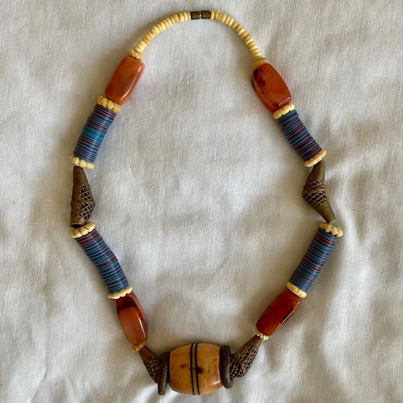 Necklace with Amber, Ivory & Brass - Picture 2 of 4